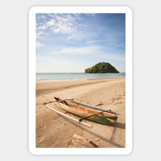 Small fishing boat at beach Sticker